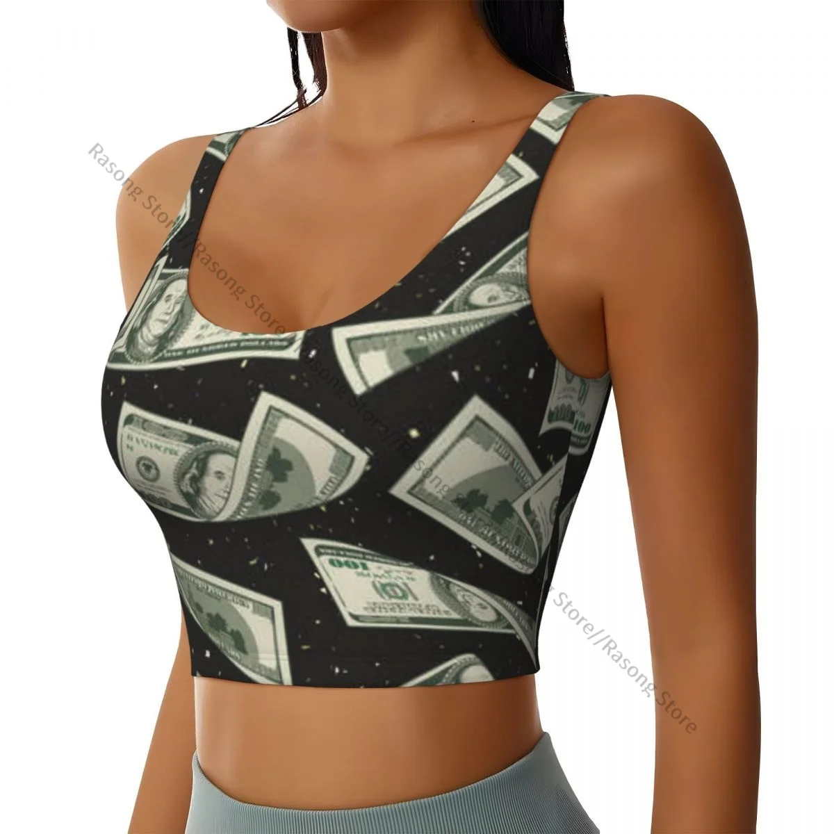 Women Sexy Sports Vest One Hundred US Dollar Bills Pattern Female Streetwear Sport Lingerie Tee Crop Top