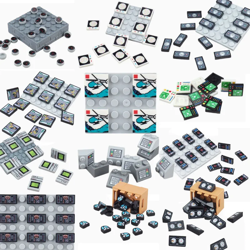 Akcesoria do drukarek scenicznych, klocki konstrukcyjne, ekran deski rozdzielczej, klawiatura, mysz, przyciski sterujące, mini kompatybilne klocki, zabawka N08