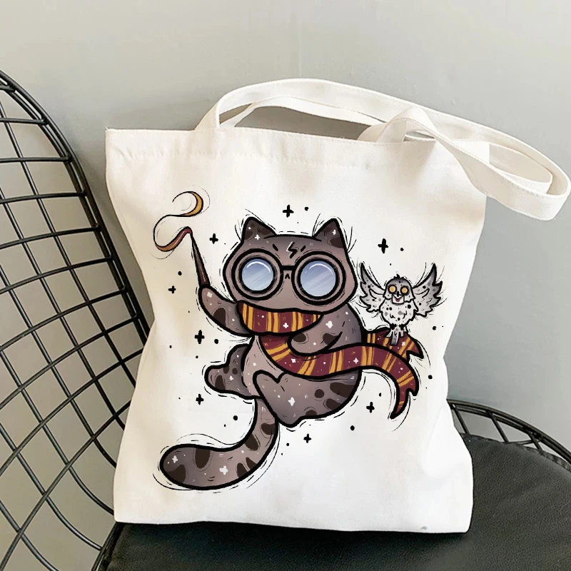 Bolso de compras mágico con pinturas de gatos, bolsa de yute plegable, reutilizable, ecológico