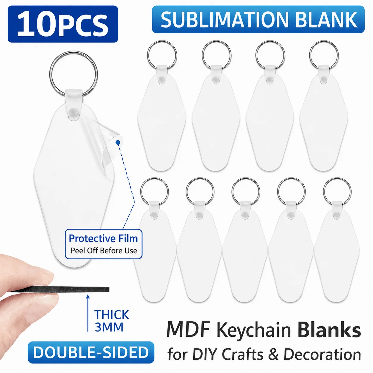 10pcs Sublimation Blank Keychains, Double-Sided MDF Keychain Blanks for Heat Transfer, DIY Crafts & Decoration