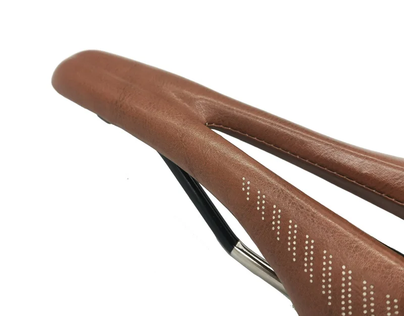 TAOZIK Comfortable Sponge Leather Brown MTB Bike Saddle 270*145mm Light Hollow Alloy Titanium Bicycle Seat Accesories