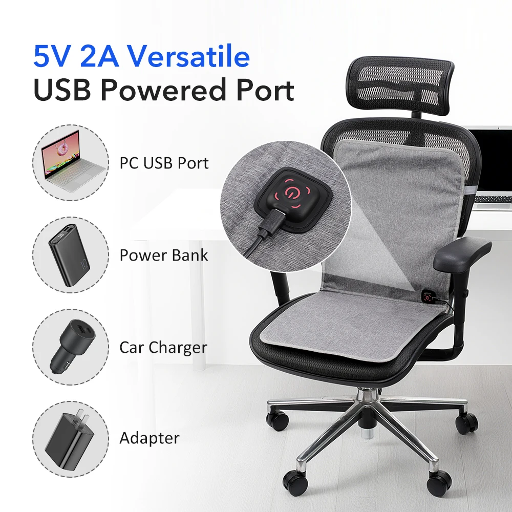 Almofada de aquecimento elétrico usb 5v, almofada de assento aquecida com 3 níveis de temperatura, cadeira de acampamento, tapete aquecido, 4 áreas aquecidas, aquecimento portátil