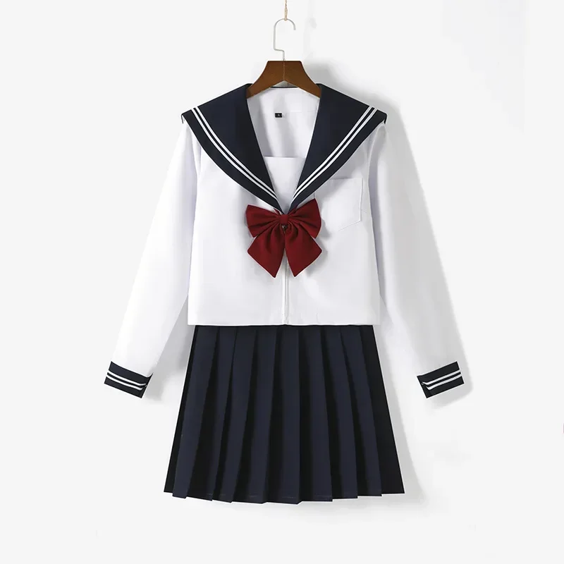 Uniforme da ragazza della scuola giapponese JK Black Sailor Basic Cartoon Navy Set di uniformi da marinaio Costume blu scuro Uniforme da ragazza per donna