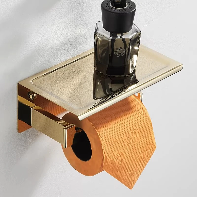 Toilet roll holder No punching Stainless steel toilet paper holder Mobile phone rack Toilet tissue holder Light luxury color