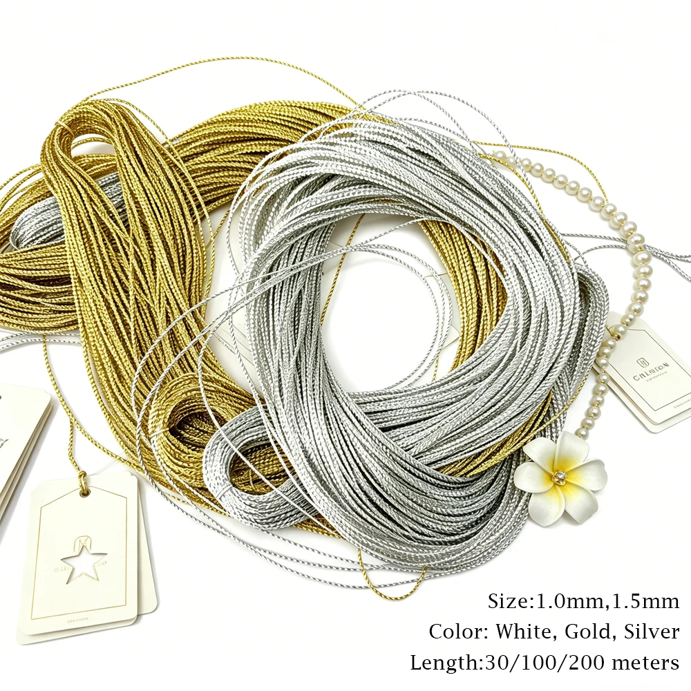 

30/100/200m Golds/Silver/White Cord, Gift Wrapping String, Beading Thread for DIY Jewelry Making,Weaving Bracelet, Label Hanging