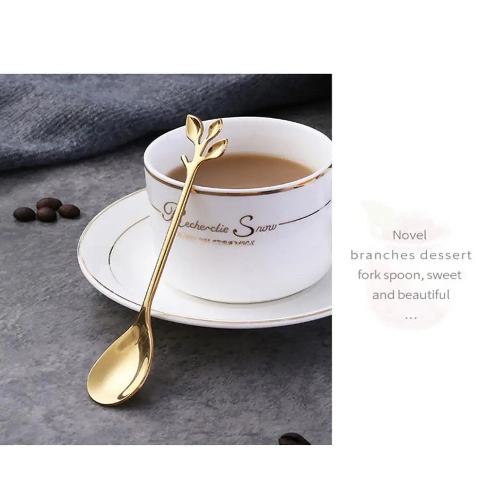 Edelstahl-Löffel, kreativer, langlebiger Kaffeelöffel, einzigartige Cucharas-Edelstahlgabel, einzigartiger Blattgold-Löffel, einzigartiges Design