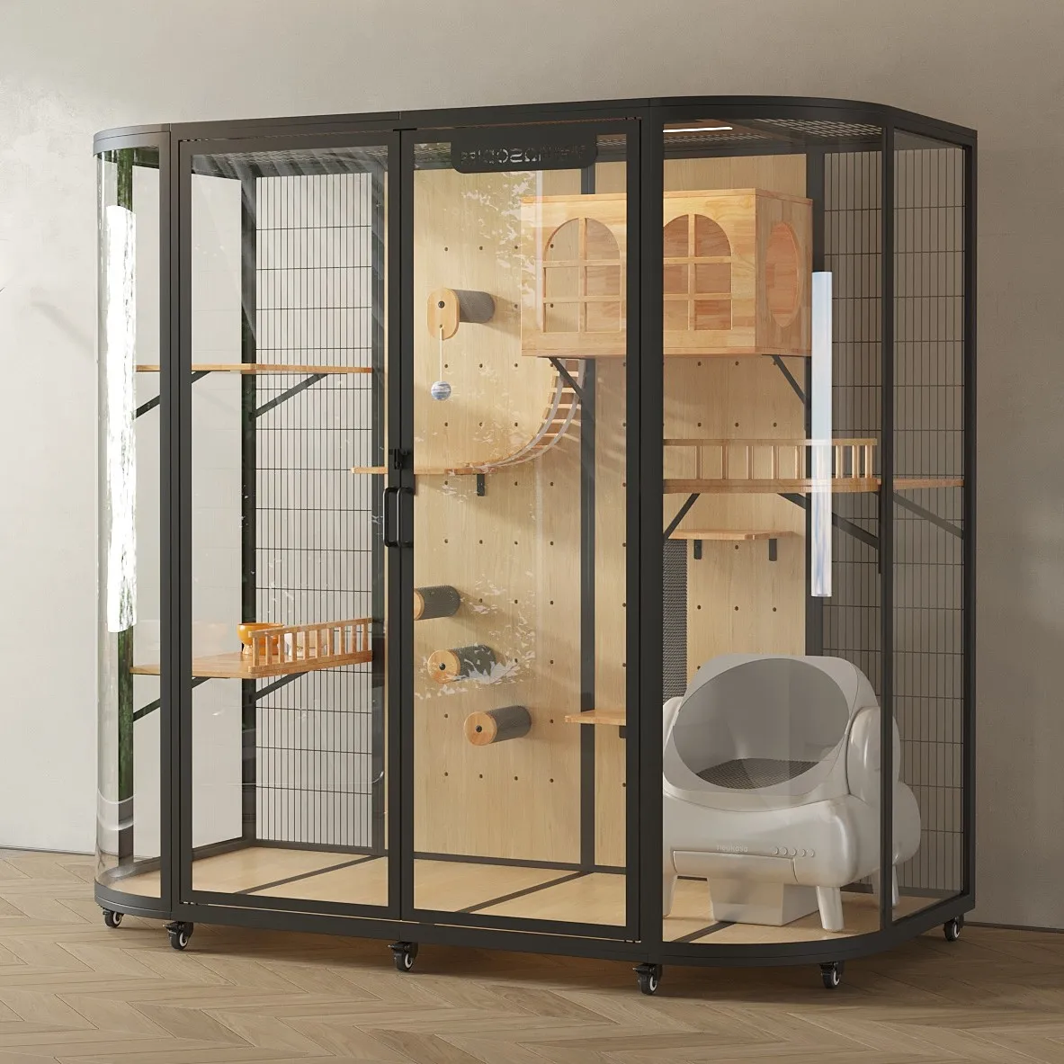 Meow Zan Archer Cat Cage Cat Villa Panoramic Glass Solid Wood DIY Cat Nest Pet House Panoramic Glass Cage