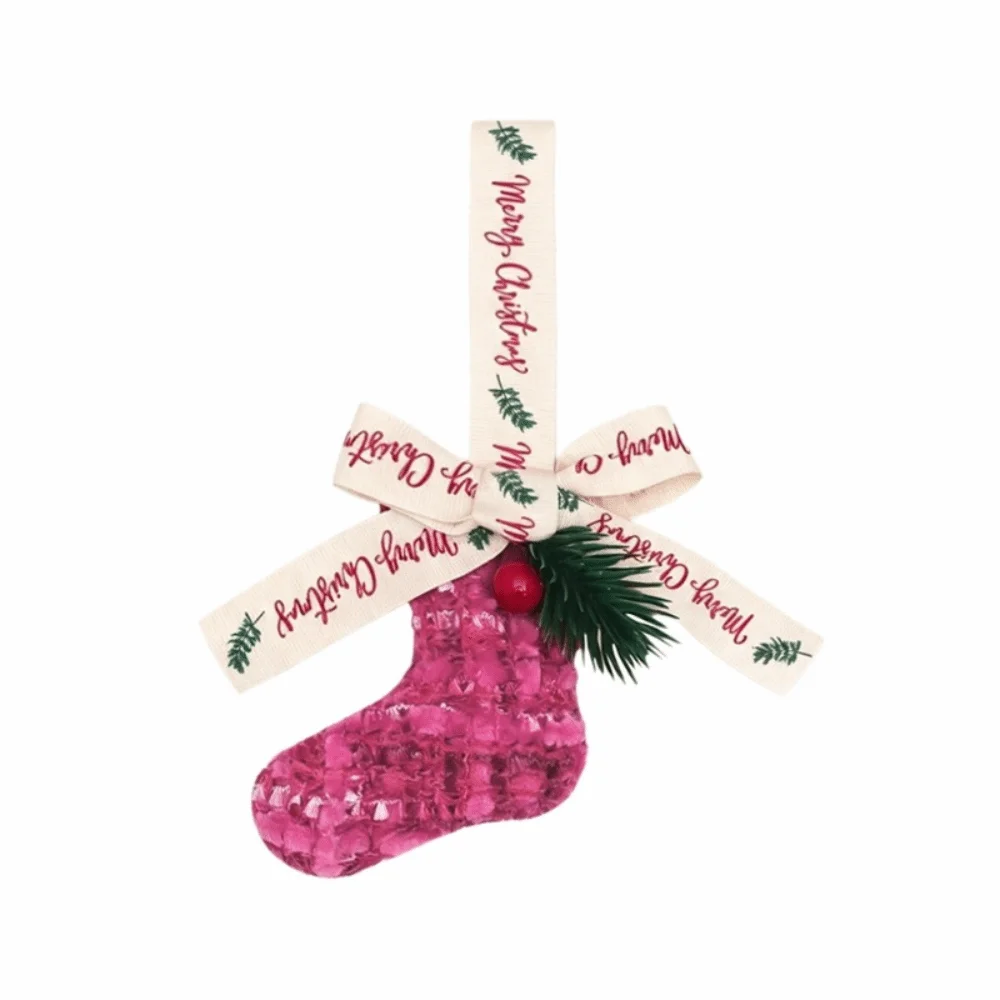 3D Christmas Bow Bell Pendant Sparkling Pinecone Xmas Tree Pendant Festival Rustic Christmas Jingle Bells Party Decoration