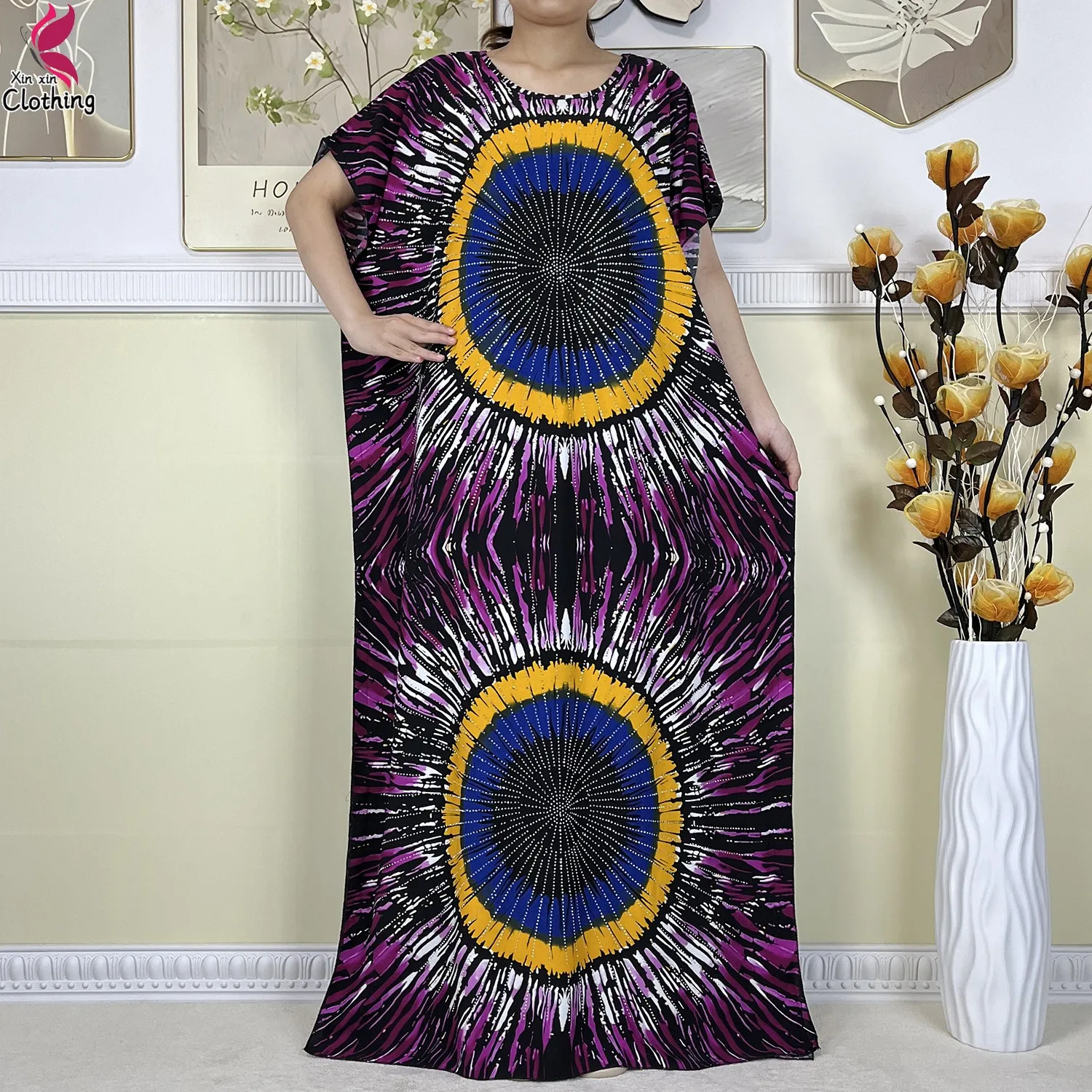 New High Quality Muslim Sets African Clothing Summer Women Short Sleeve Dashiki Tie dyed Loose Islam Women Dress With Big Scarf