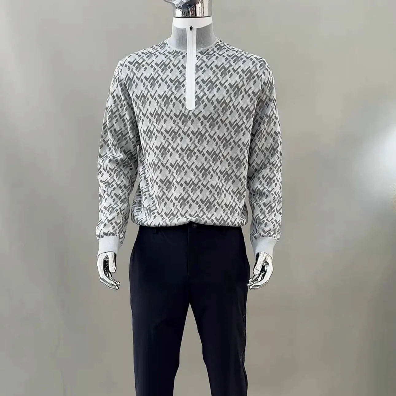 سترة رجالية متماسكة بأكمام طويلة ملابس جولف لخريف/شتاء سترة رياضية أنيقة ومتعددة الاستخدامات للجولف والبيسبول #2