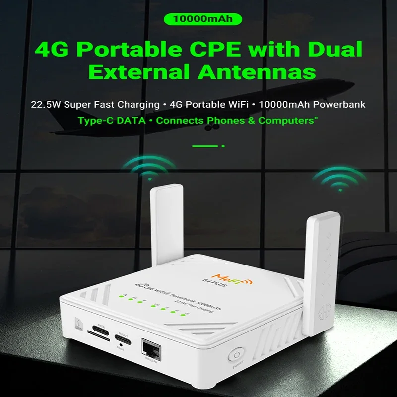 TIANJIE 4G WIFI Router Mobile SIM Card Modem LTE WIFI6 USB C Adapter Dongle with 10000mah Battery 22.5W Fast Charging Powerbank