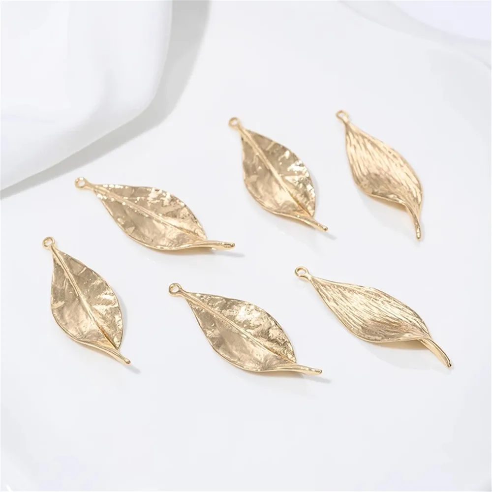 14K Copper-plated Real Gold Three-dimensional Leaf Pendant DIY Necklace Earrings Jewelry Leaf Hanging Ornament Pendant