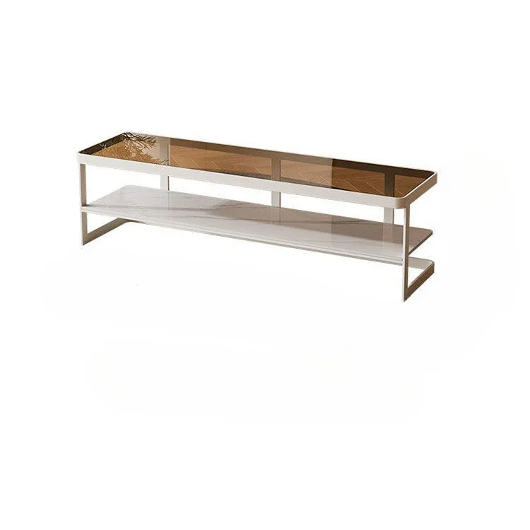 

Wrought iron glass TV cabinet Floor-to-ceiling household tempered glass cabinet Cream wind small apartment coffee table living r