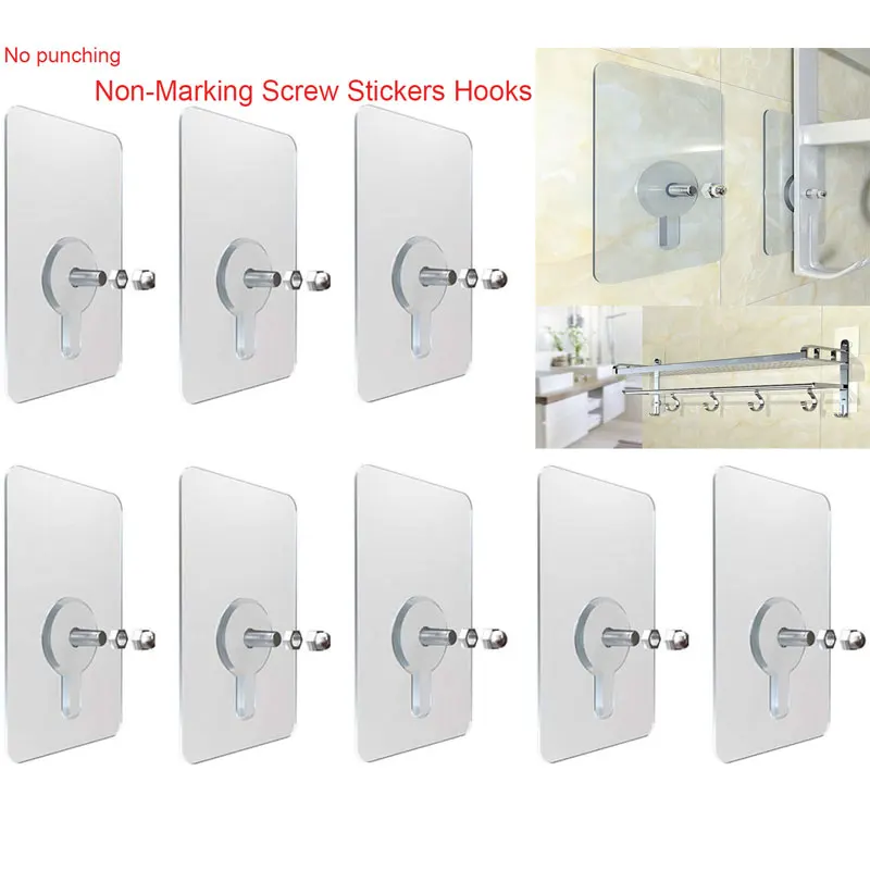 

10pcs Non-Marking Screw Stickers Hooks Punch-Free Hooks Self-adhesive Wall Mount Screw Hooks for Bathroom Kitchen Hanging