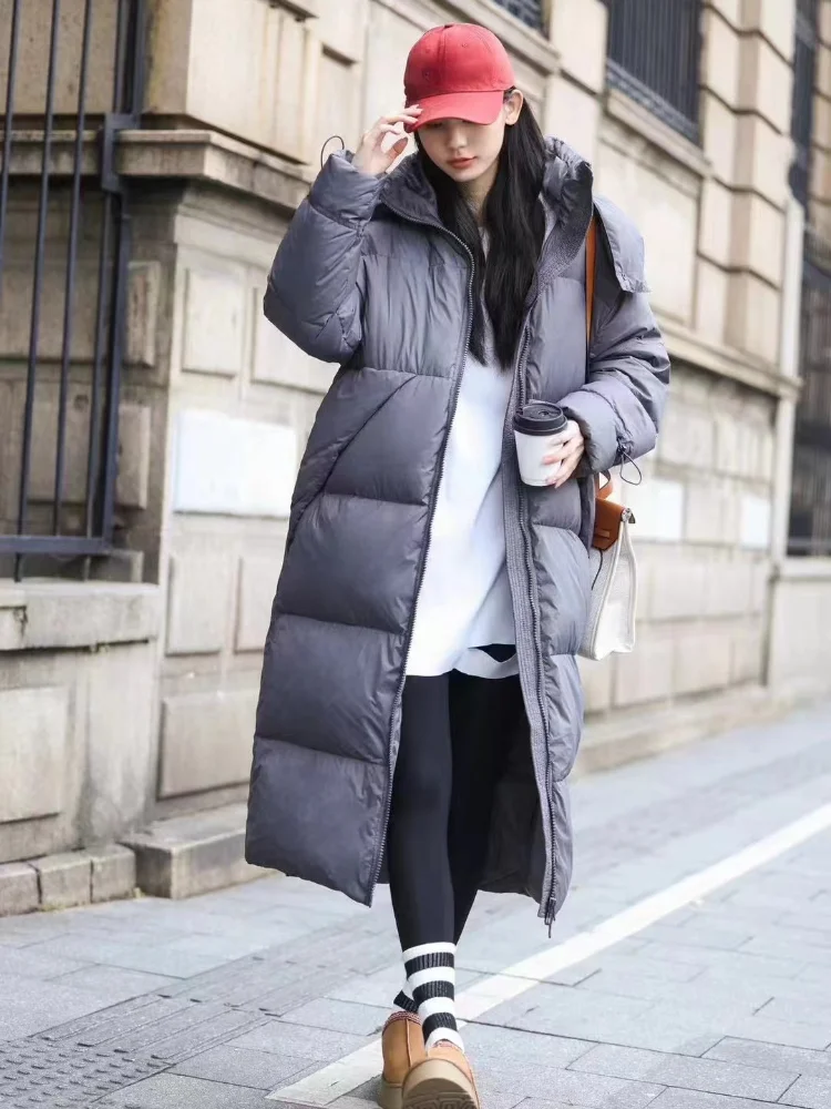 Puffer Coats for Women, Simple Jackets, Solid Color, Trendy Outerwears, Thickened Windproof, Warm Snow, Long Parker, Winter, New