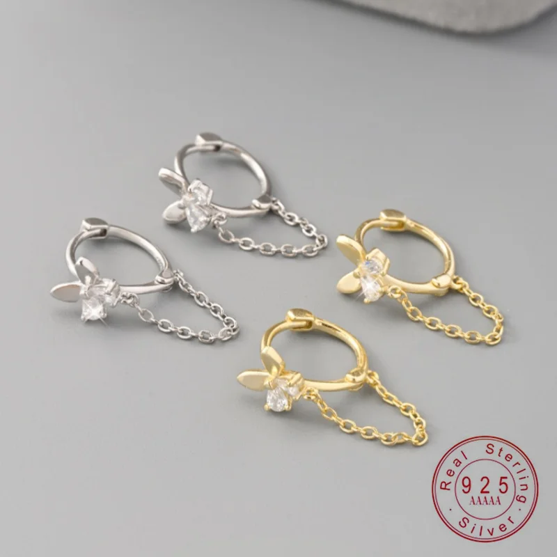 925 Sterling Silver Fringe Drop Earrings Butterfly CZ Tassel Earrings for Women Birthday Gift Fine Jewelry
