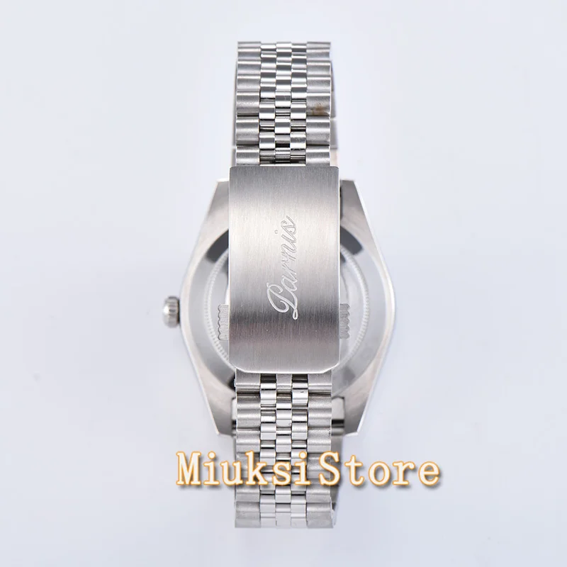 Parnis 39.5mm black silver Blue Dial Automatic Mens Watch Miyota 8215 Movement wristwatch date window