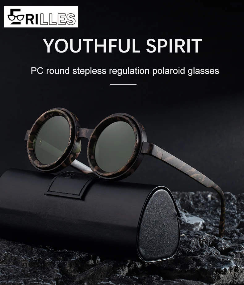 

Adjustable Darkness Sunglasses, Polarized Round Frame UV400 Protection, Zoom Technology for Outdoor Activities,Fishing Essential