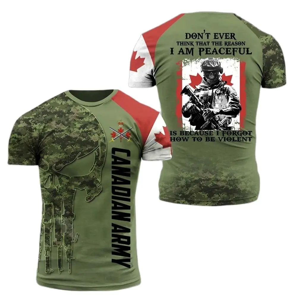 Casual 3D Men's T Shirt Canada Camouflage Men Army Veteran Camo Printed Short Sleeve Top Y2k Summer O-Neck Loose Streetwear Tees