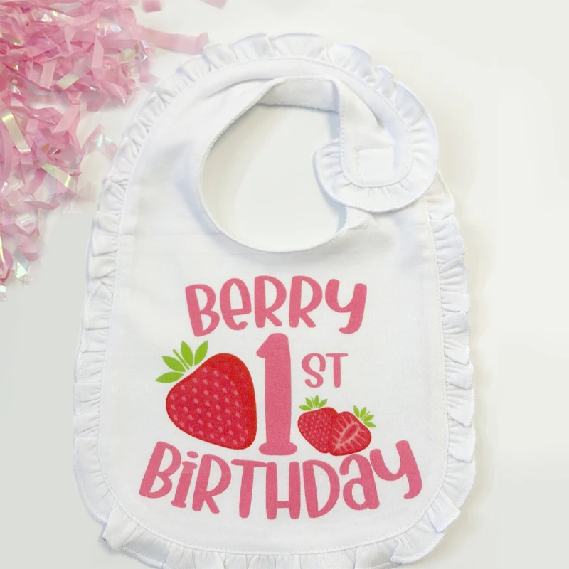 

My Berry First Birthday Ruffle Bib Cute Strawberry Themed Birthday Party Decoration Gift Baby Shower Accessories Cake Smash Prop