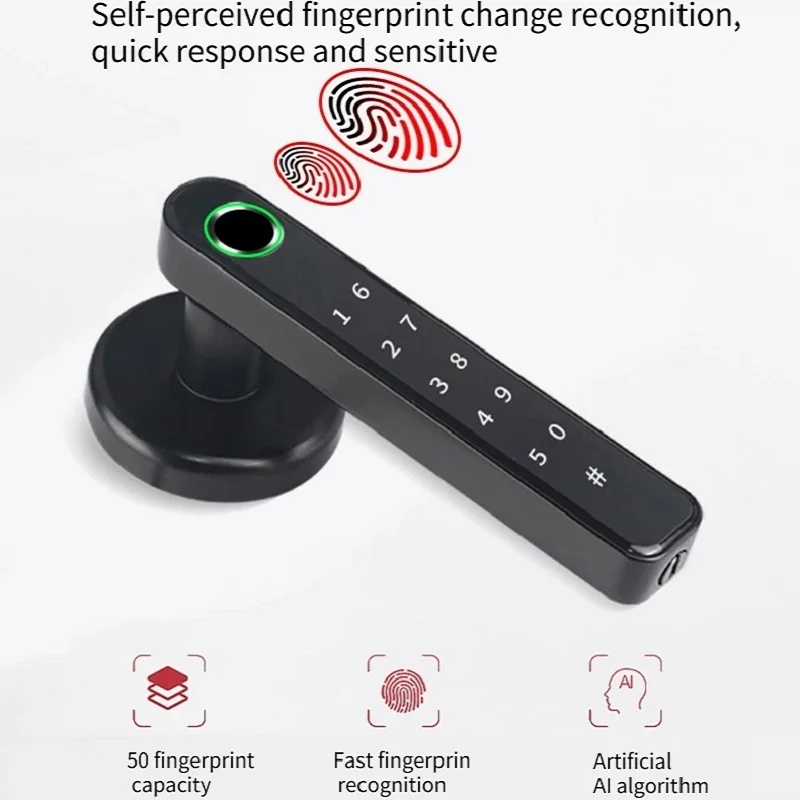 Tuya Smart Door lock Fingerprint Password Lock Single Latch USB Charging Bluetooth Lock With Key For Indoor Wooden Door locker