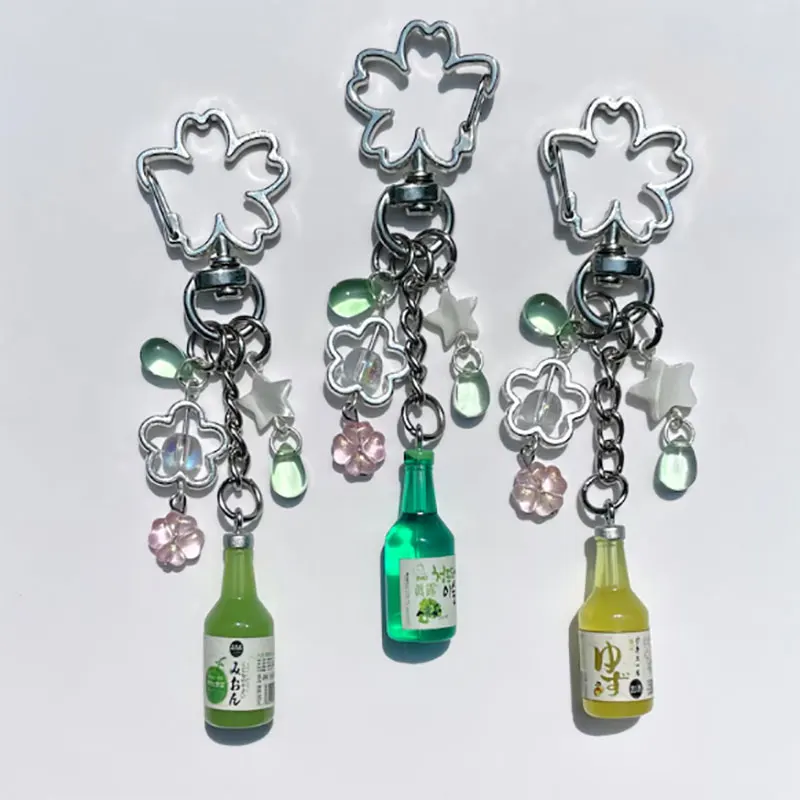 Handmade Green Japanese Melon Marzipan Soda Beaded Keychain and Korean Soda Keychain