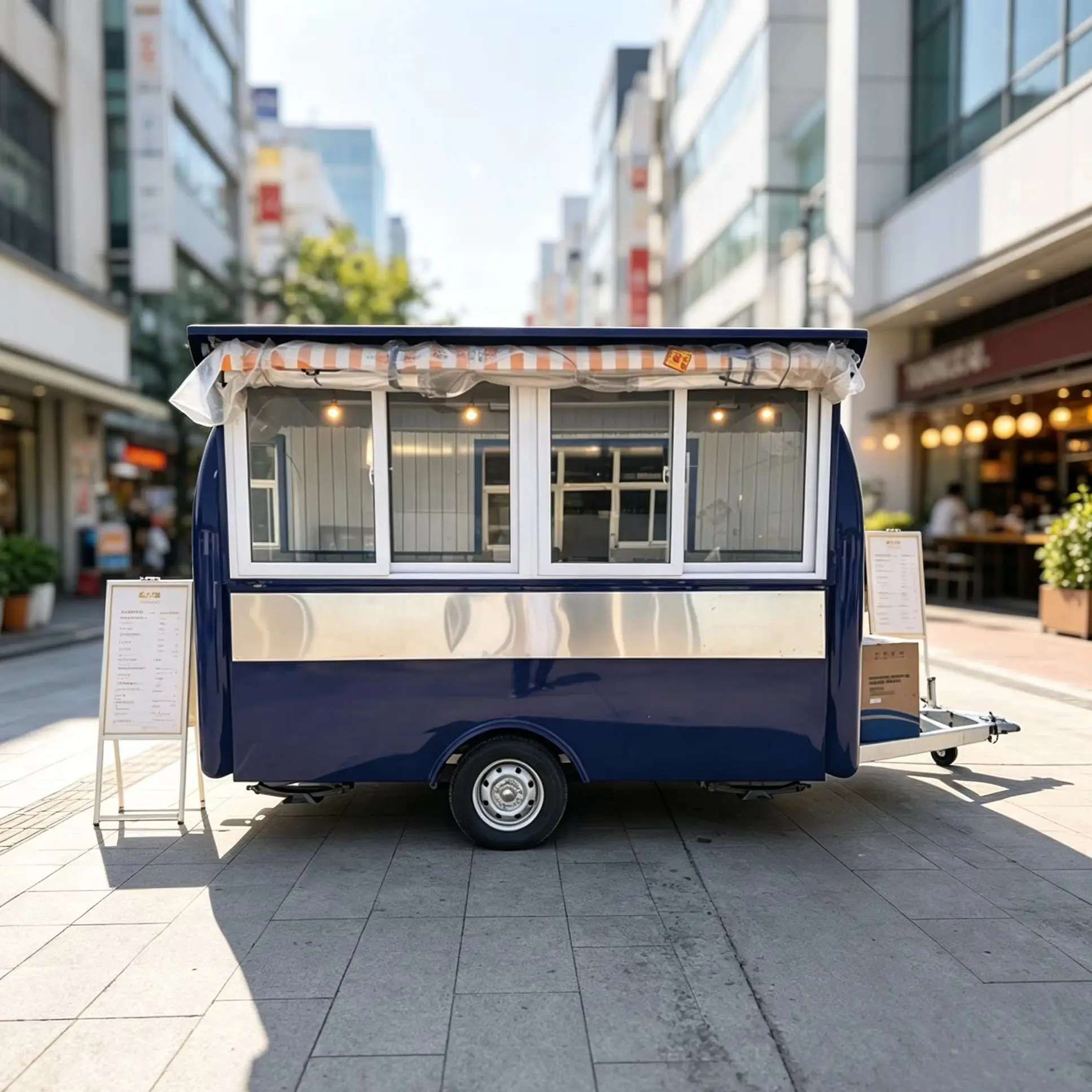 High Quality Blue Mobile Food Trailer Stainless Steel Vending Cart for Outdoor Street Catering