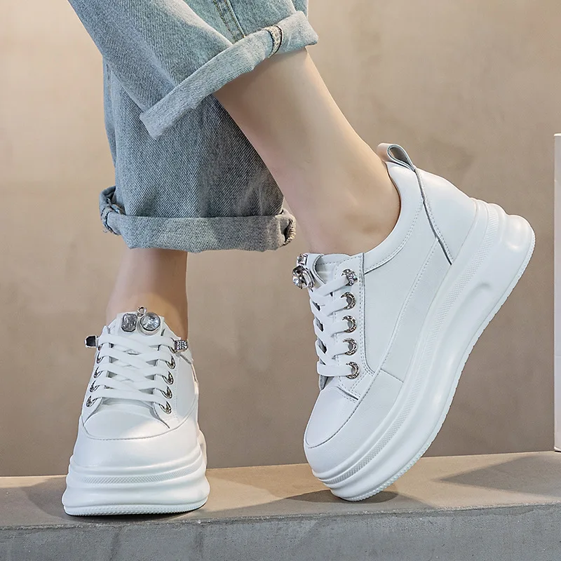 Fujin 6cm 2024 Cow Genuine Leather Platform Wedge Fashion Women Spring Vulcanize Comfy Autumn Chunky Sneakers Shoes Breathable