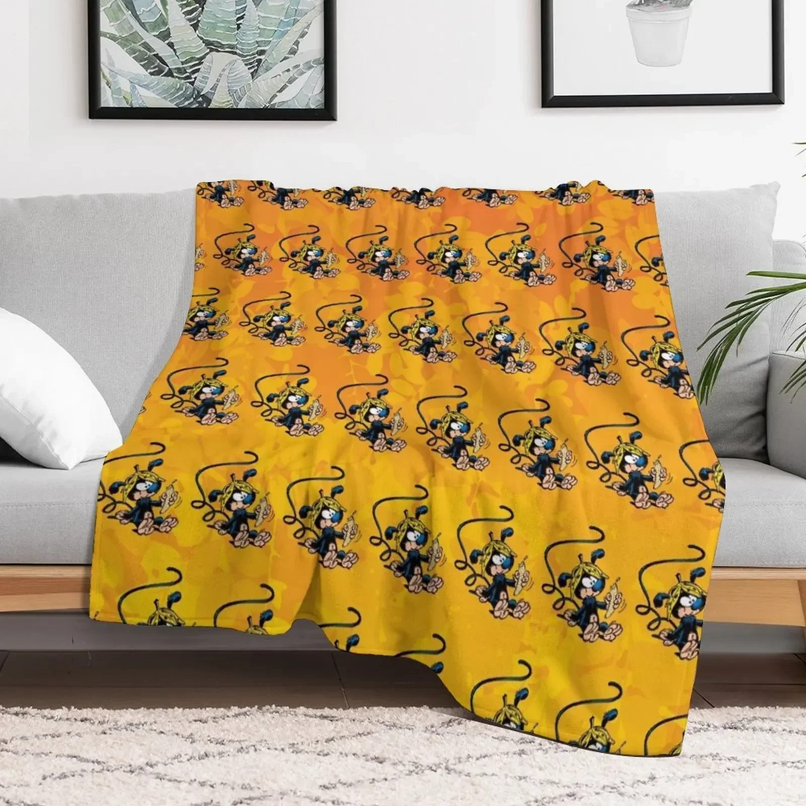 

Marsupilami baby eating banana / Orange design / Pattern Throw Blanket Luxury Thicken Thin Sofas Blankets