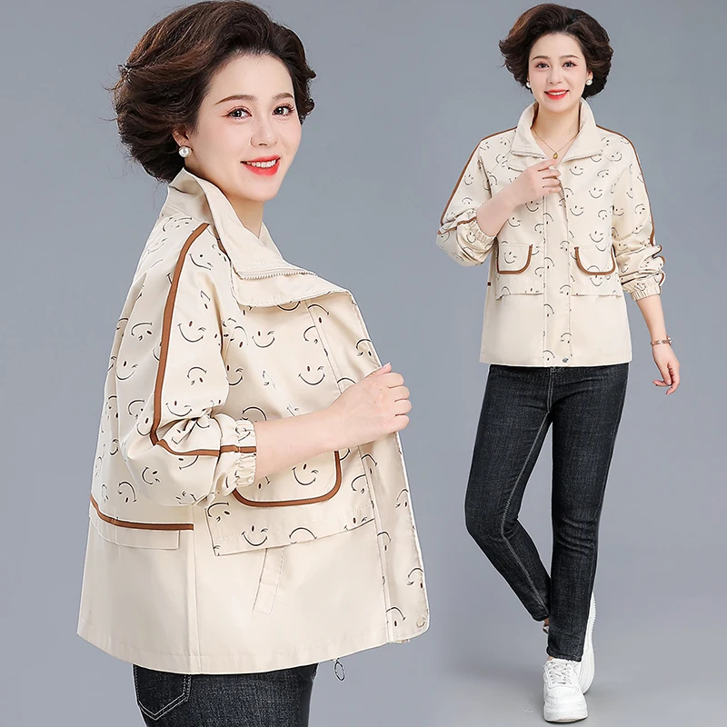 

Sli Mom Autumn Outerwear ort Casual Jaet Wide Wife Spring Autumn Top Faionable Mid-aged And ly Women's Clothing