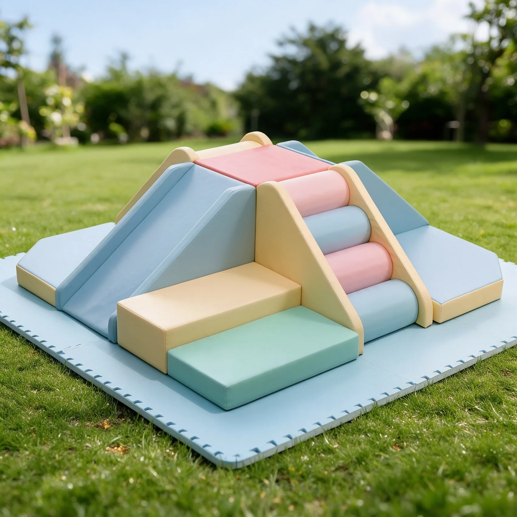 Pastel Soft Play Foam Pyramid Climber with Slide, Toddler Indoor Playground Equipment for Mall Birthday Party Event Rental
