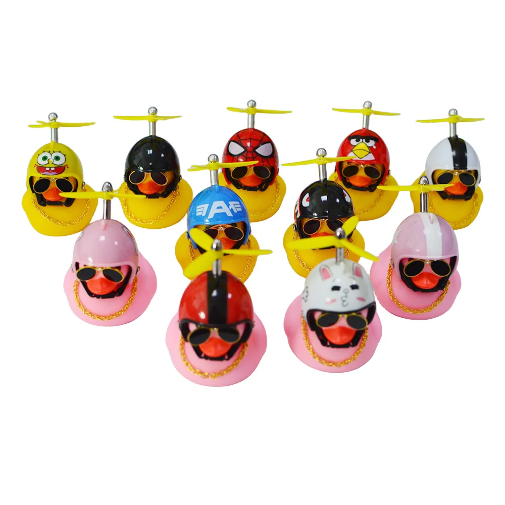 Rubber Small Yellow Duck with Helmet Car Interior Decoration Accessories Cycling Bell Kids Bike Horn Propeller Without Lights