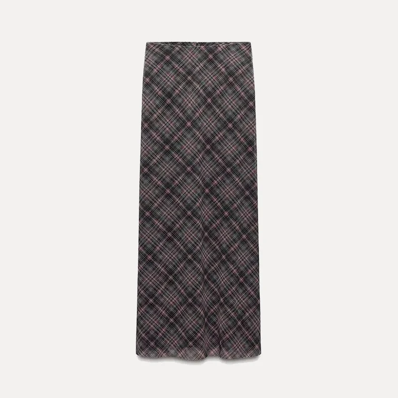 

Spring New Sle Women's Plaid Silk Net Skirt A-Line Hem Color Blo Ele Polyester Fiber 2025 Z f Body Skirt