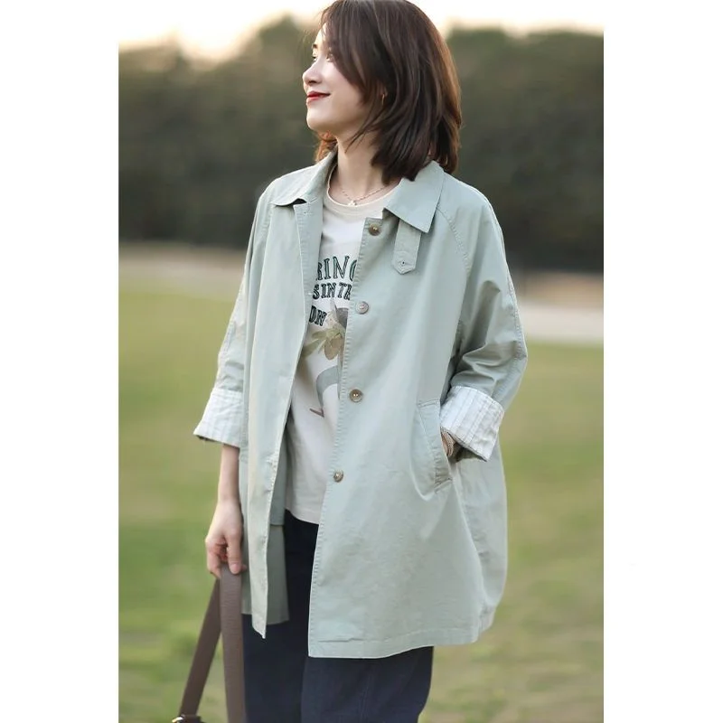 

2025 Spring Autumn New windbreaker Outerwear Women's trench coat Korean Style Fashion Single breasted lapel Coat jacket Female