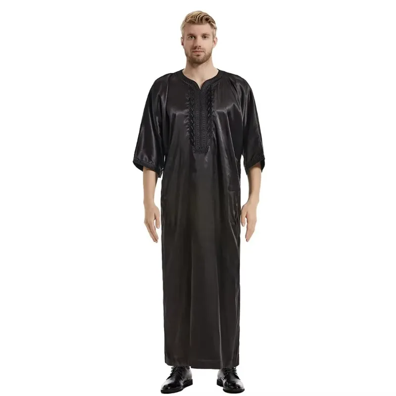 Muslim Men Jubba Thobe Islamic Clothing Satin Ramadan Mens Abaya Dress Long Robe Saudi Wear Musulman Caftan Jubah Dubai Dress