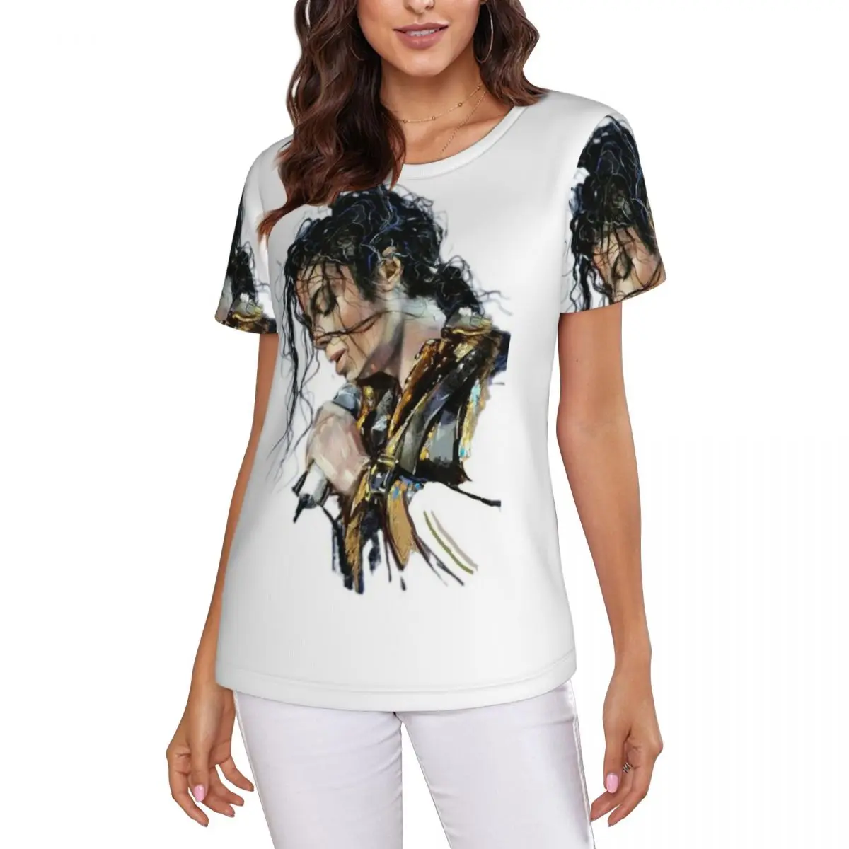 Michael Jackson Musicians Singers Dancers T-Shirt Women Short Sleeve T Shirts Crew Neck Clothing Cotton Summer Tees Streetwear