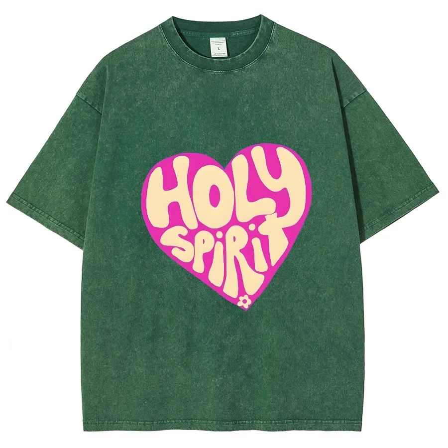 Holy Spirit You Y2k Washed Short Sleeve T-Shirt, Cartoon Creative Printed Unisex Vintage Streetwear New Fashion Casual Plus-Size