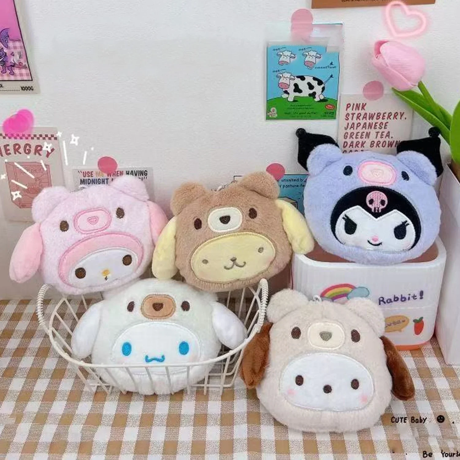 Porte-monnaie en peluche, pendentif, câble de données, sac de rangement pour rouge à lèvres, sac à bandoulière double, cadeau de vacances pour les amis