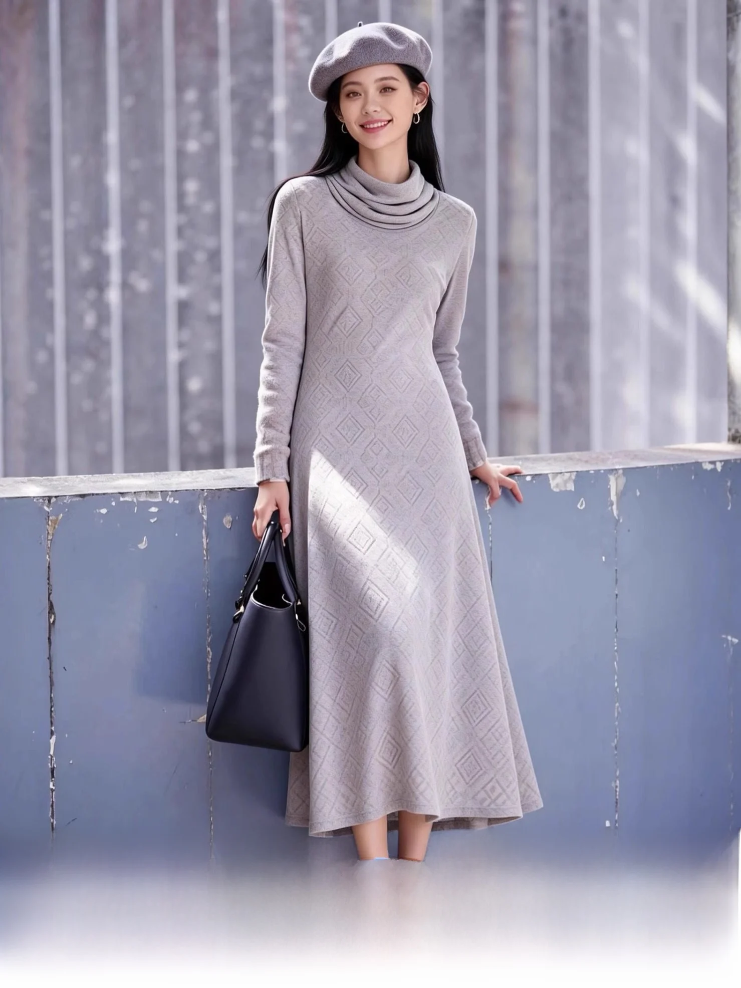 

Новая женская зимняя вязаная платье-миди с кружевом и флисовой подкладкой, удобное, мягкое, из полиэстера, с длинным рукавом и высокой талией