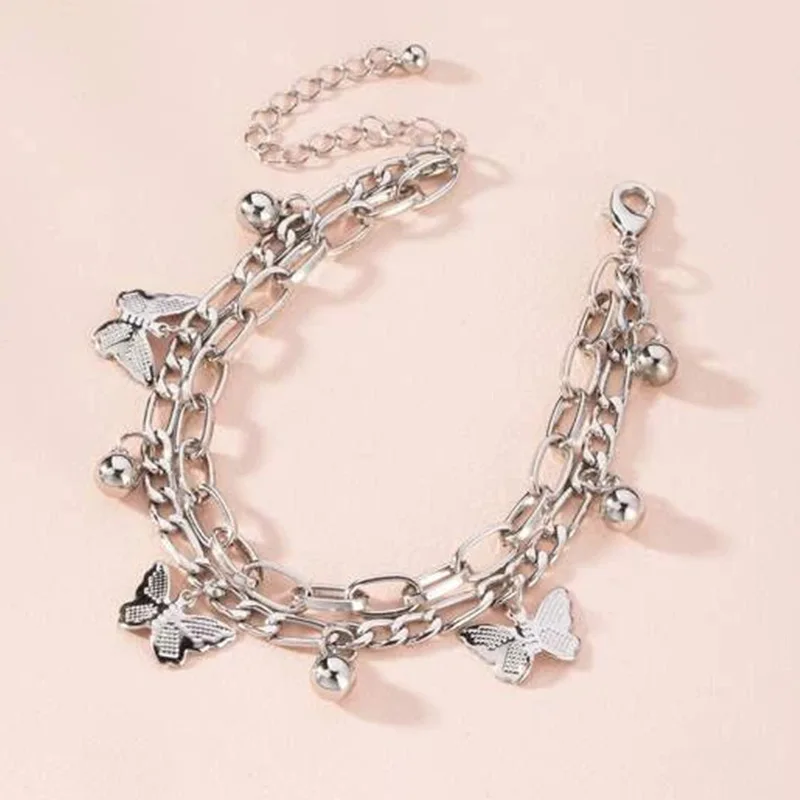 New Woman Bracelets Mulitlayers Gold Color Thick Chain Butterfly Charm Couple Bracelets Kpop Trendy Woman Jewelry 2022 Gifts