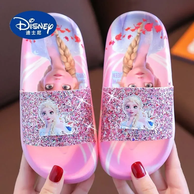 2025 شبشب الأميرة إلسا للبنات 3-6 |   صنادل صيفية سباركلي نعل ناعم منزلق داخلي للأطفال