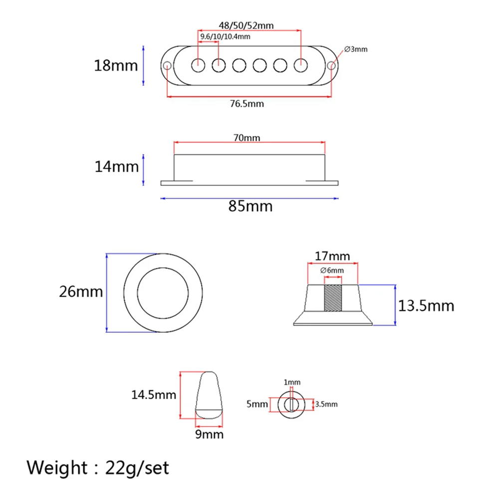 PCS/ Pack 48/ 50/ 52mm Single Coil Pickup cover Volume Tone manopole punta interruttore per Fender Stratocaster ST Strat chitarra elettrica