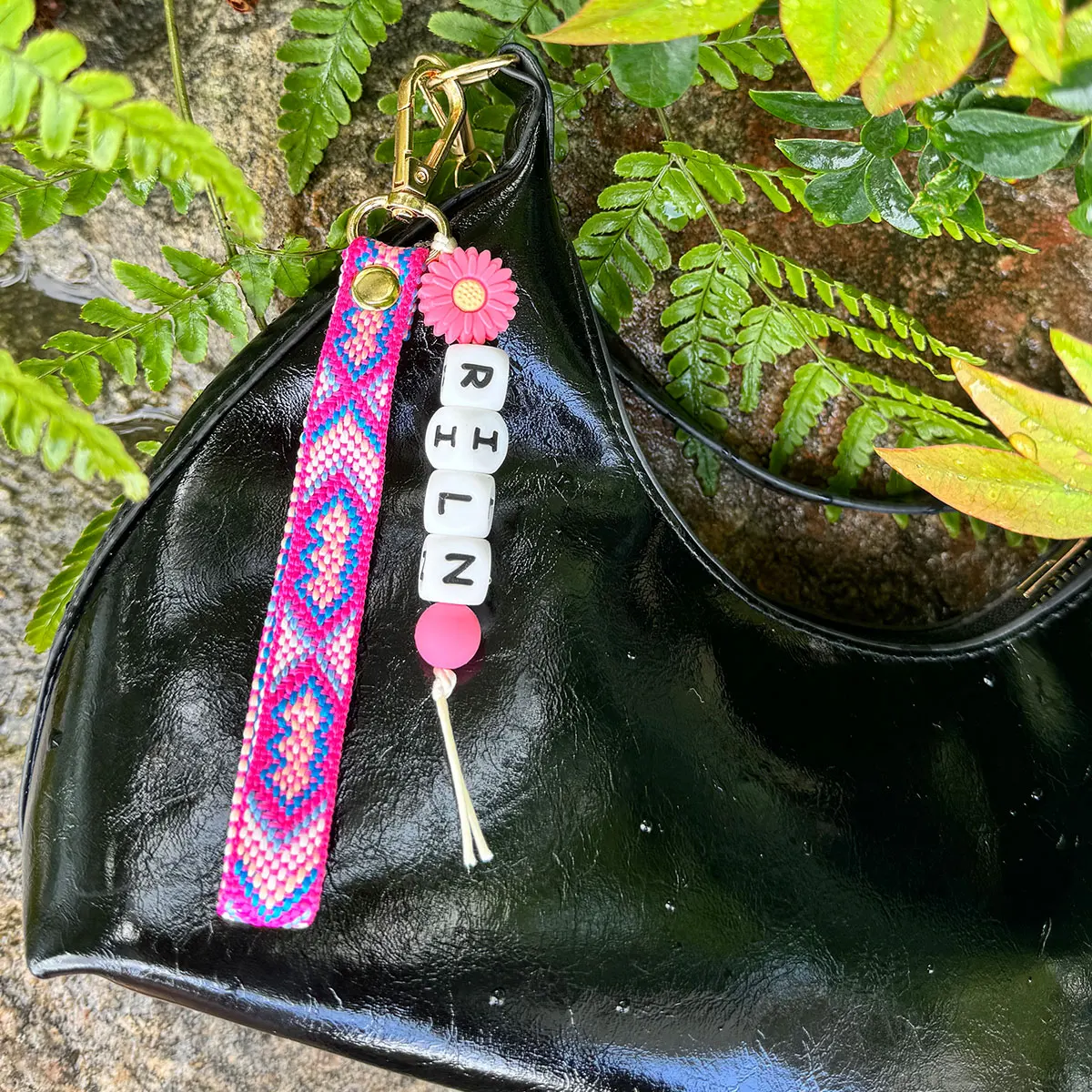 Custom Daisy Keychain, Bohemian Bag Charm