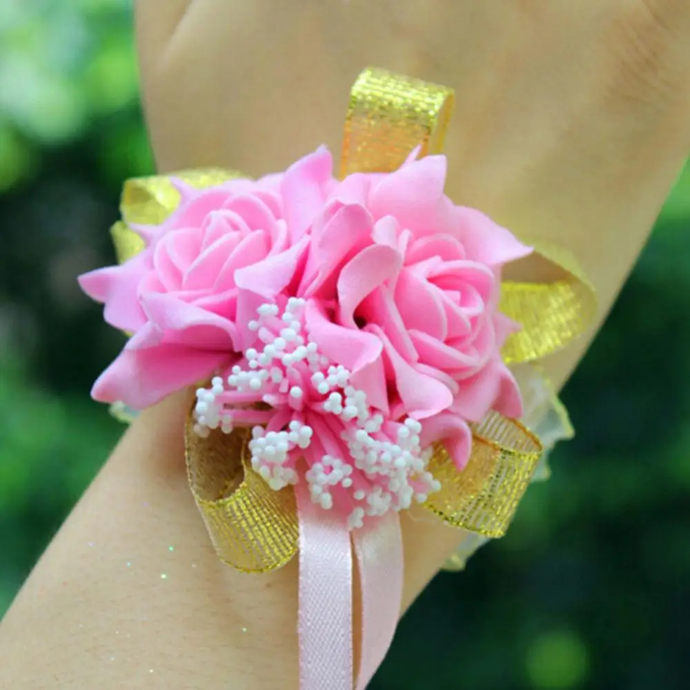 Rose Flowers Bridal Bridesmaid Wrist Corsage Wedding Party Ribbon Bracelet wedding decoration