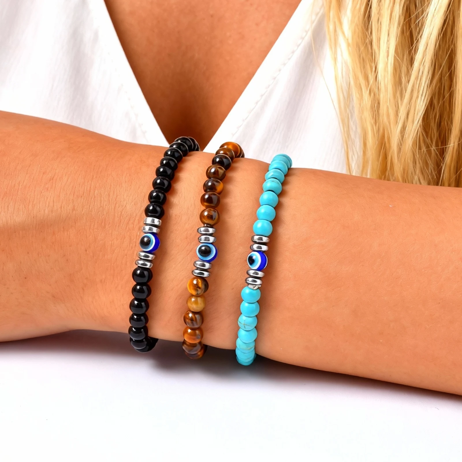 Bracelet de perles mauvais œil pour femmes, pierres naturelles, chapelet Turquoise, amulette, porte-bonheur, bijoux à la mode