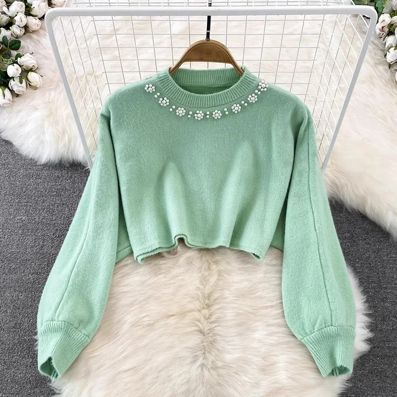 Autumn Winter O-collar Beading Cropped v-neck Sleeveless Dresses Knitted Womens 2Peice Sets Elegant Pullover Sweater LU139