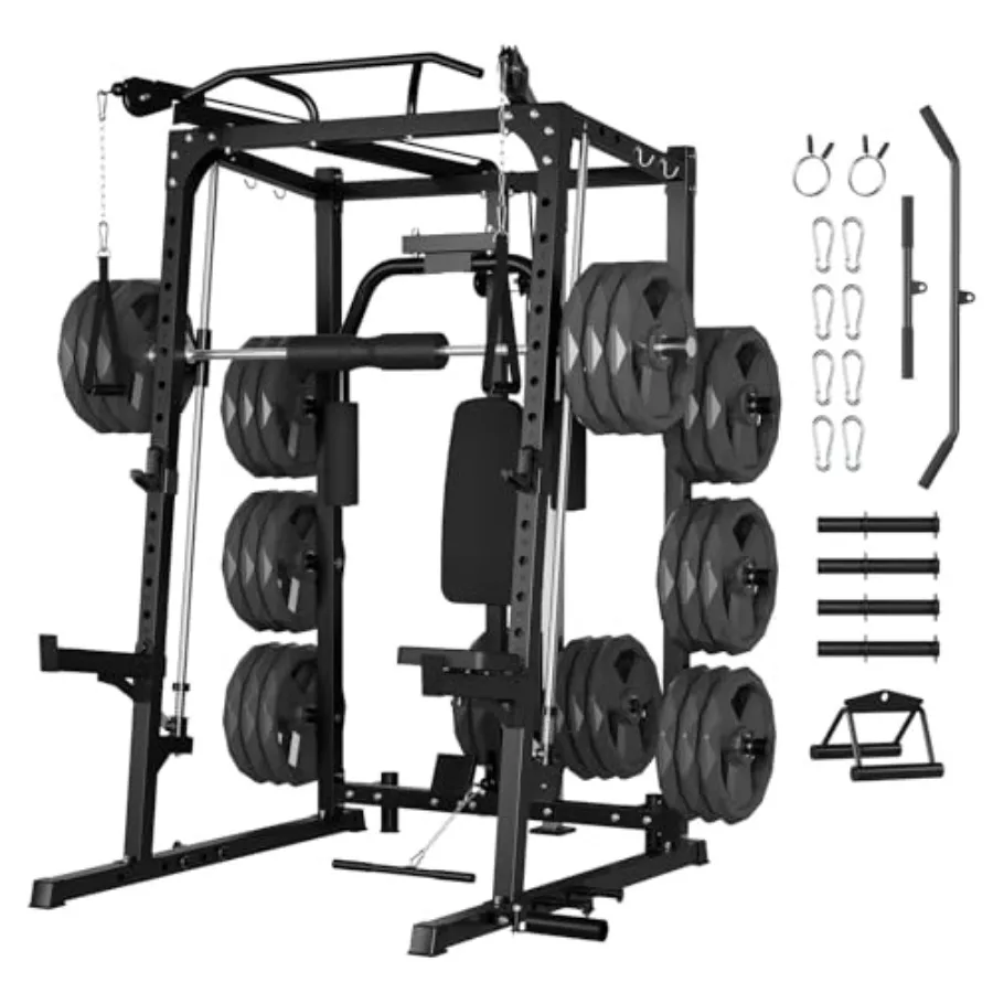 

Многофункциональный силовой тренажер-клетка (Smith Machine) для домашнего спортзала, 2000 фунтов, стальная рама с черным покрытием, для силовых тренировок, с лавой для приседаний (LA)