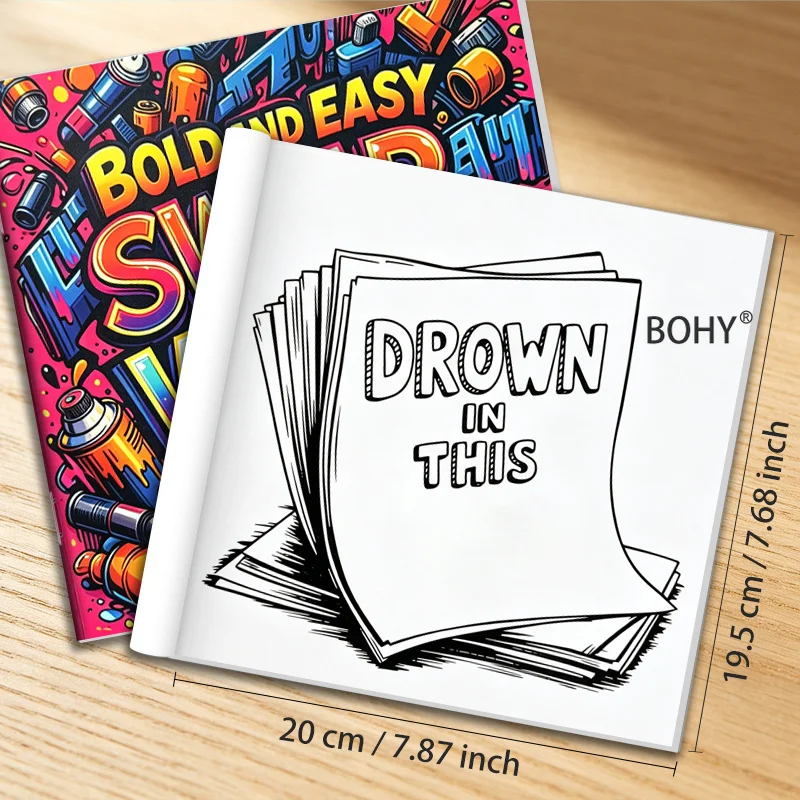 1 Trendy Adult Decompression Coloring Album, Street Graffiti Art Fonts, Fun English Slogans with 20 Pages, Amateur Art Creation