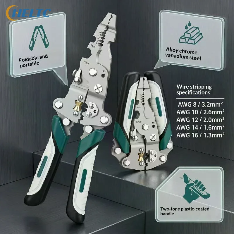 Foldable Pliers Wire Stripper Heavy Duty Multifunctional Portable Crimping Tool Wire Cutter Multi-Tool Wire Stripper Pliers