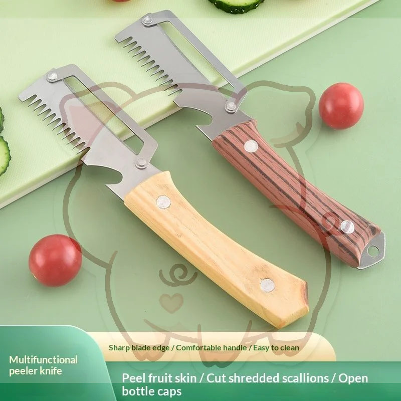 3 in 1 Vegetable Peeler with Sharp Serrated Knife Scallion Shredder Opener for Household Cooking and Vegetable Preparation